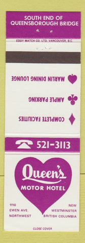 Matchbook Cover - Queen's Motor Hotel New Westminster BC