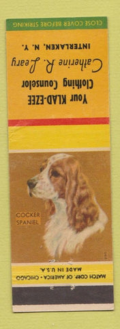 Matchbook Cover Klad Ezee Clothing Catherine Leary Interlaken NJ Cocker Spaniel