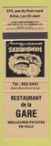 Matchbook Cover - Restaurant de la Gare Alma Lac St Jean QC WEAR