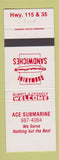 Matchbook Cover - Ace Submarine Sandwiches