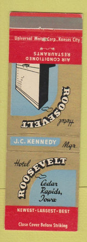 Matchbook Cover - Hotel Roosevelt Cedar Rapids IA