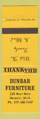 Matchbook Cover - Dunbar Furniture Morenci MI