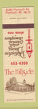 Matchbook Cover - The Hillside Restaurant Plymouth MI