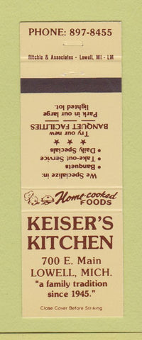 Matchbook Cover - Keiser's Kitchen Lowell MI