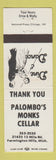 Matchbook Cover - Palombo's Monks Cellar Farmington Hills MI