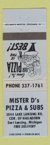 Matchbook Cover - Mister D's Pizza Subs East Lansing MI WEAR