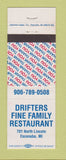 Matchbook Cover - Drifters Family Restaurant Escanaba MI