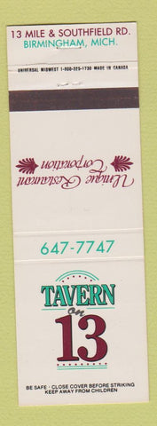 Matchbook Cover - Tavern on 13 Birmingham MI