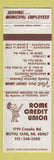 Matchbook Cover - Rome Credit Union Royal Oak MI Livonia