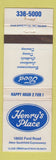 Matchbook Cover - Henry's Place Restaurant Southfield? MI WEAR