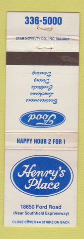 Matchbook Cover - Henry's Place Restaurant Southfield? MI WEAR
