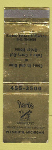 Matchbook Cover - Harb's Restaurant Plymouth MI WEAR