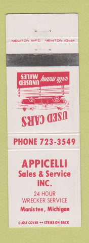 Matchbook Cover - Appicelli Sales Service Used Cars Manistee MI