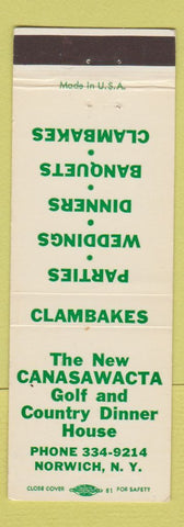 Matchbook Cover - New Canasawacta Golf and Country Dinner House Norwich NY