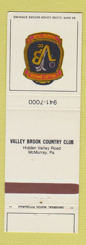 Matchbook Cover - Valley Brook Country Club McMurray PA