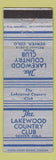 Matchbook Cover - Lakewood Country Club Denver Colorado WEAR