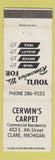 Matchbook Cover - Cerwin's Carpet Clare MI