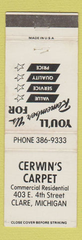Matchbook Cover - Cerwin's Carpet Clare MI