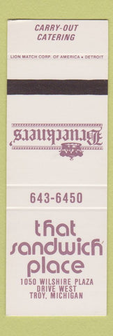 Matchbook Cover - That Sandwich Place Troy MI Brueckners'