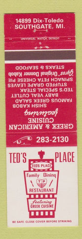 Matchbook Cover - Ted's Place Restaurant Greek Southgate MI