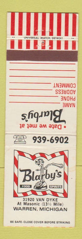 Matchbook Cover - Blarby's Restaurant Warren MI WEAR
