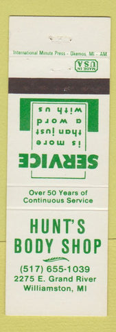 Matchbook Cover - Hunt's Body Shop Williamston MI