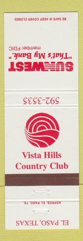 Matchbook Cover - Sunwest Bank Vista Hills Country Club El Paso TX