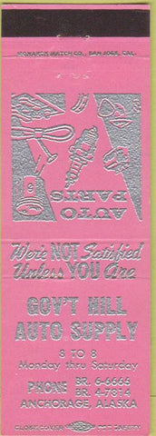 Matchbook Cover - Gov't Hill Auto Supply Anchorage AK pink