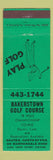 Matchbook Cover - Bakerstown Golf Course  Pittsburgh PA