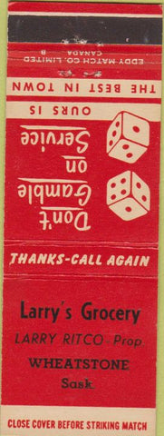 Matchbook Cover - Larry's Grocery Wheatstone SK