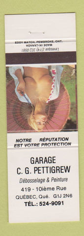 Matchbook Cover - Garage CG Pettigrew Quebec QC pinup