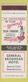 Matchbook Cover - General Grodhead Hotel Beaver Falls PA