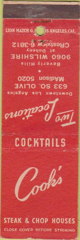 Matchbook Cover - Cook's Steak House Los Angeles CA