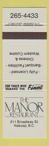 Matchbook Cover - Manor Restaurant Nakusp BC