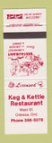 Matchbook Cover - Keg and Kettle Restaurant Odessa ON