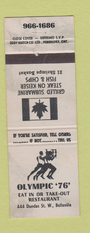 Matchbook Cover - Olympic 76 Restaurant Belleville ON GRAY