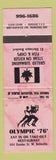 Matchbook Cover - Olympic 76 Restaurant Belleville ON PINK