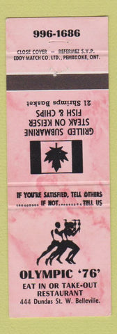 Matchbook Cover - Olympic 76 Restaurant Belleville ON PINK