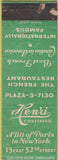 Matchbook Cover - Henri Confiseur French Restaurant New York City