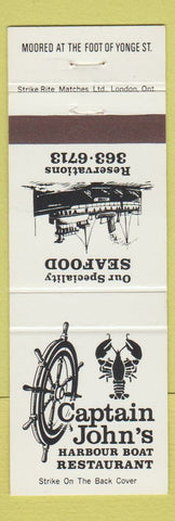 Matchbook Cover - Captain John's Harbour Boat Restaurant Toronto ON