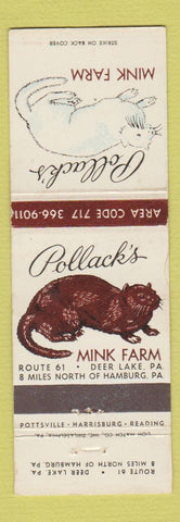 Matchbook Cover - Pollack's Mink Farm Hamburg Deer Lake PA