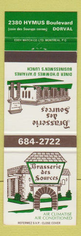 Matchbook Cover - Brasserie des Sources Dorval QC