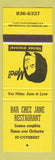 Matchbook Cover - Bar Chez Jane Restaurant St Cuthbert QC