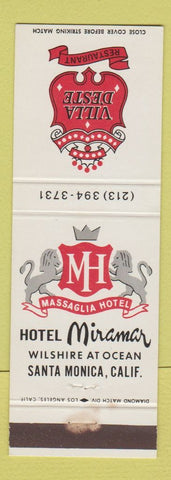 Matchbook Cover - Villa D'Este Restaurant Hotel Miramar Santa Monica CA WEAR