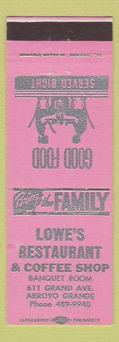 Matchbook Cover - Lowe's Restaurant Arroyo Grande CA WEAR