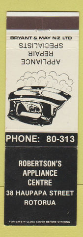 Matchbook Cover - Robertson's Appliance Center Rotorua New Zealand