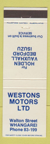 Matchbook Cover - Weston Holden Vauxhall Bedford Isuzu Whangarei New Zealand