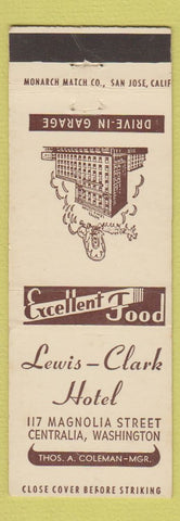 Matchbook Cover - Lewis and Clark Hotel Centralia WA