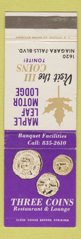 Matchbook Cover - Three Coins Restaurant Tonawanda NY WEAR