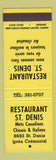 Matchbook Cover - Restaurant St Denis QC